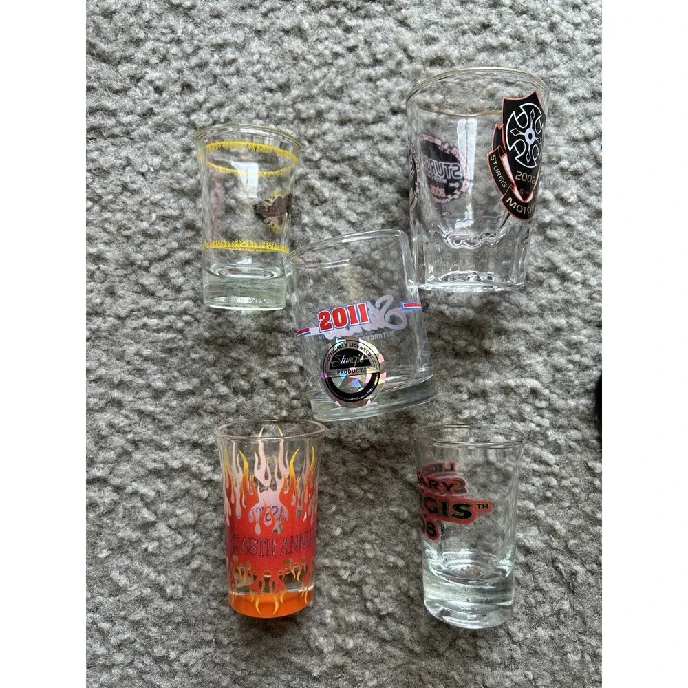 Sturgis Motorcycle Shot Glass Lot Of  5 2008 + 2011 Bike Rally
